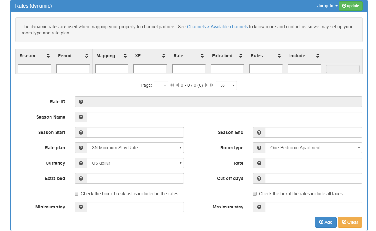 Dynamic rates section