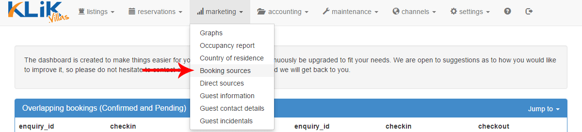 Access Booking sources reports