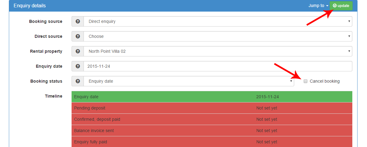 tick cancel booking and update